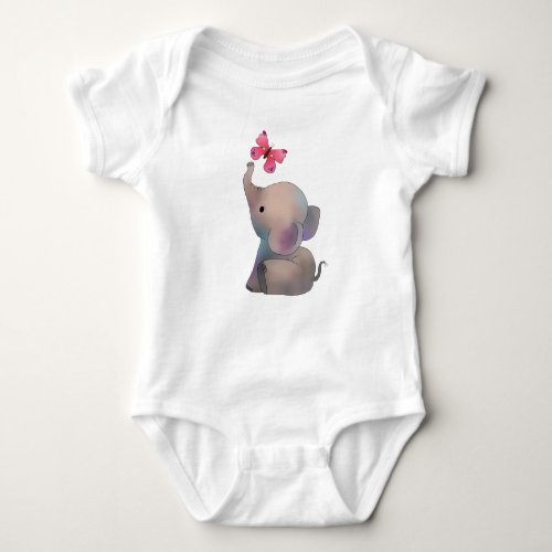 Elephant with pink butterfly baby bodysuit