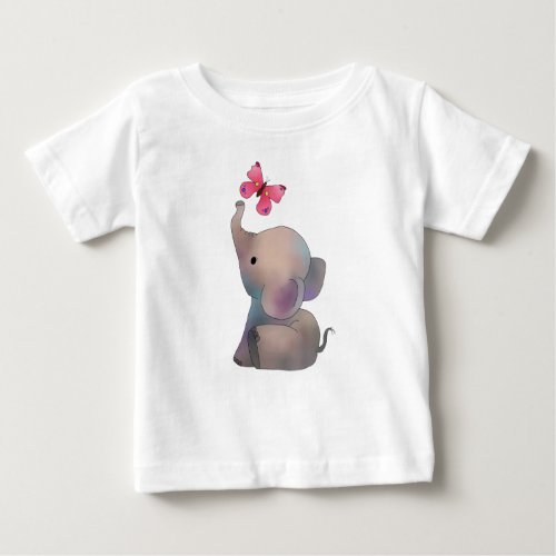 Elephant with pink butterfly baby T_Shirt