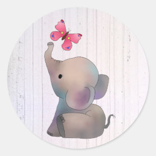 Elephant with pink butterfly classic round sticker