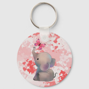 Elephant with pink butterfly keychain