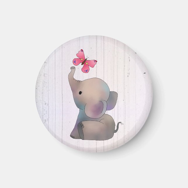 Elephant with pink butterfly magnet (Front)