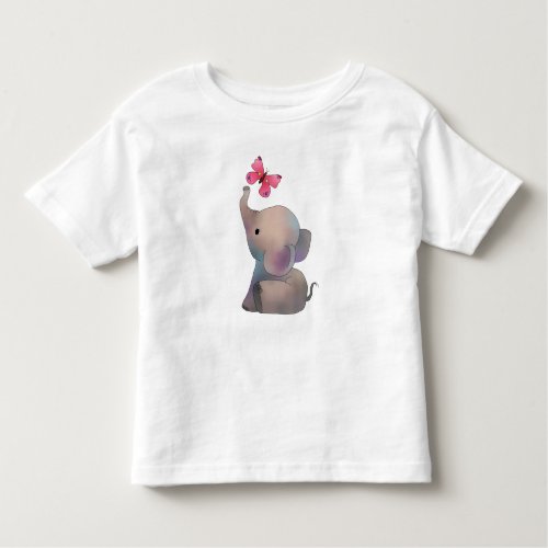 Elephant with pink butterfly toddler t_shirt