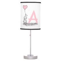 Elephant With Pink Heart Balloon Monogram Nursery Table Lamp