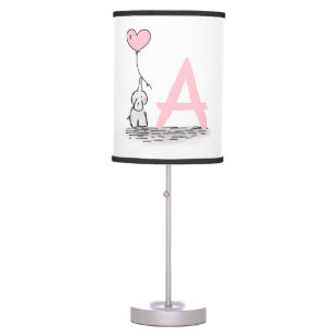 Elephant With Pink Heart Balloon Monogram Nursery Table Lamp