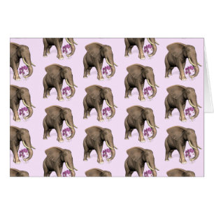 Elephant With Pink Orchid Cards