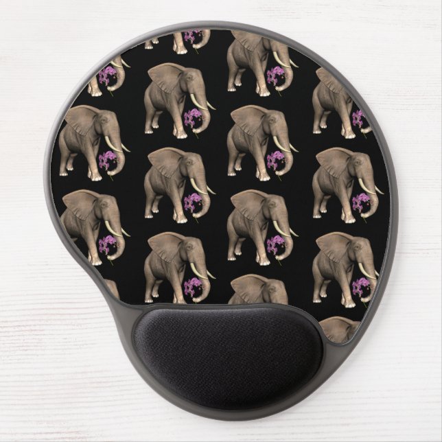 Elephant With Pink Orchid Gel Mouse Pad (Front)