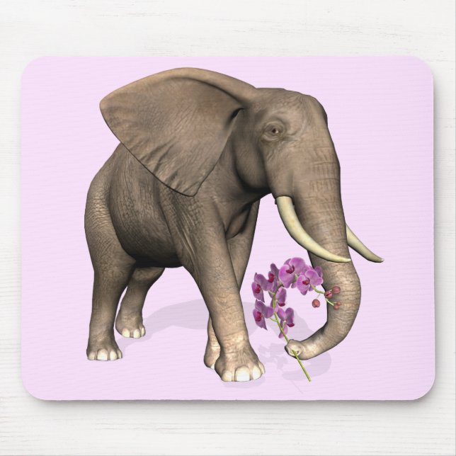Elephant With Pink Orchid Mouse Pad (Front)