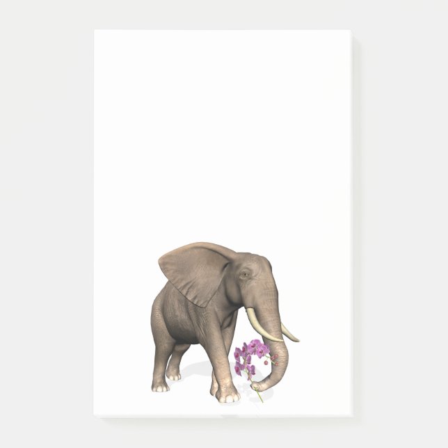 Elephant With Pink Orchid Post-it Notes (Front)