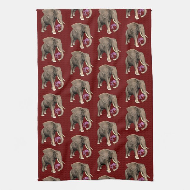 Elephant With Pink Orchid Towel (Vertical)