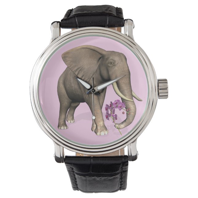 Elephant With Pink Orchid Watch (Front)
