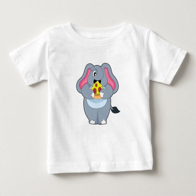 Elephant with Pizza Baby T-Shirt (Front)