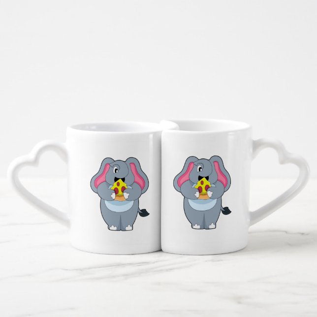 Elephant with Pizza Coffee Mug Set (Front Nesting)