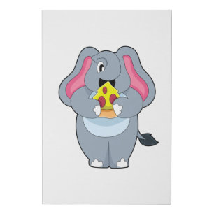 Elephant with Pizza Faux Canvas Print