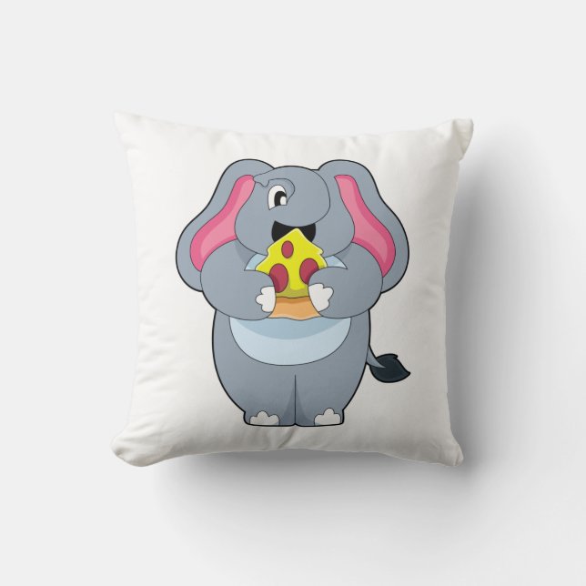 Elephant with Pizza Throw Pillow (Front)