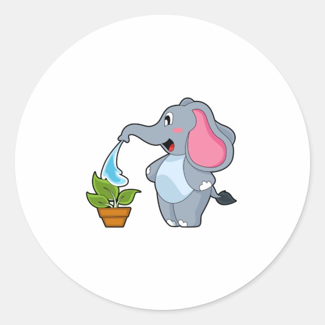 Elephant with Plant Classic Round Sticker (Front)