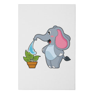 Elephant with Plant Faux Canvas Print