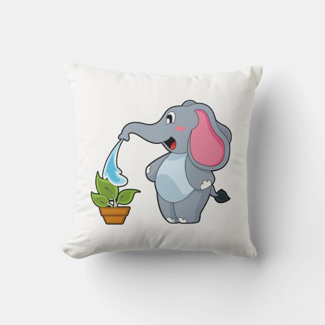 Elephant with Plant Throw Pillow (Front)
