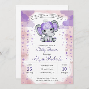 Elephant with purple hatBaby Shower Invitation