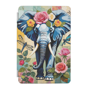 Elephant With Roses And Dragonflies Patchwork iPad Mini Cover