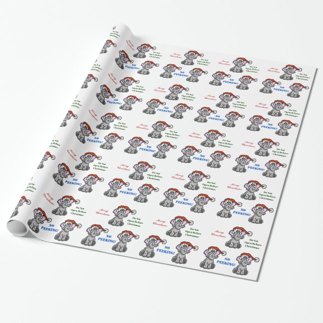 Elephant with Santa Hat Customize Gift Wrap (Unrolled)