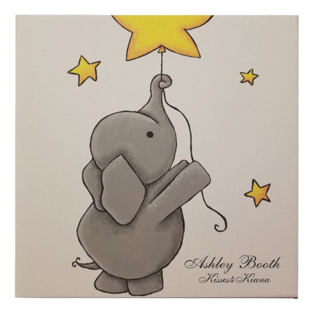 Elephant With Stars Faux Canvas Print (Front)