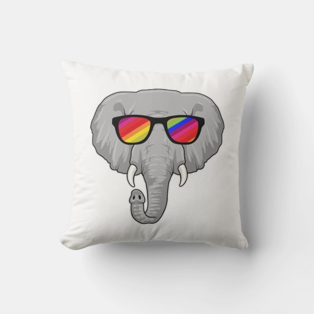 Elephant with Sunglasses Throw Pillow (Front)