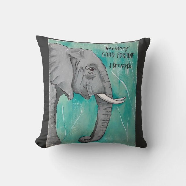 Elephant with teal background  throw pillow (Front)