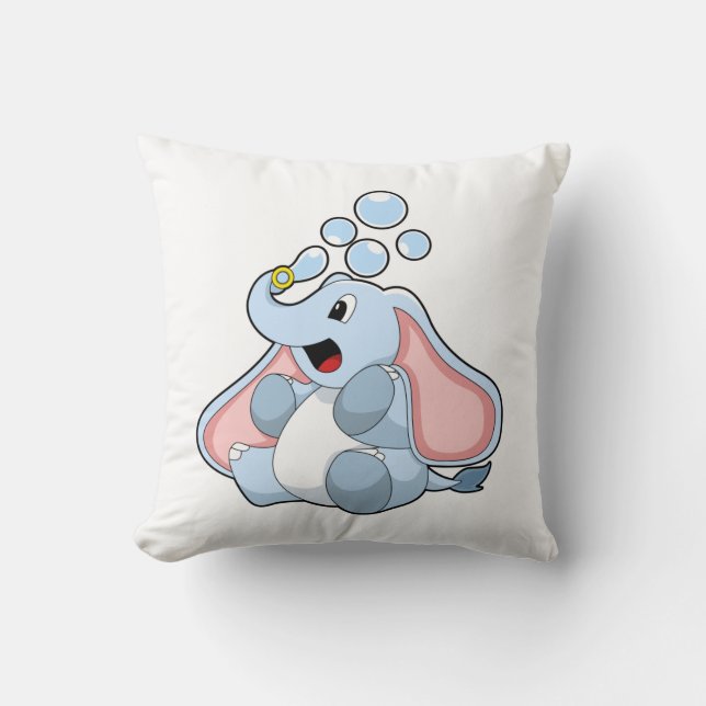 Elephant with Water bubbles Throw Pillow (Front)