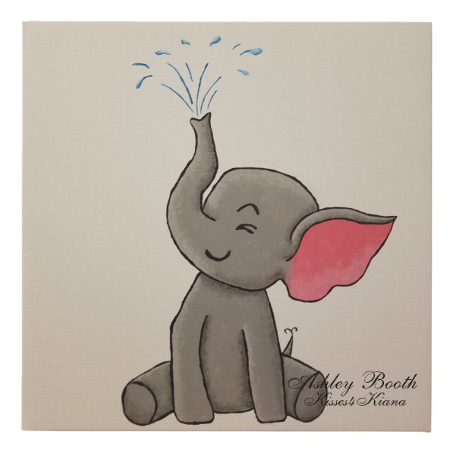 Elephant With Water Faux Canvas Print (Front)