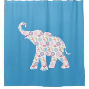 Elephant with Watercolor Flower Pattern Modern Shower Curtain