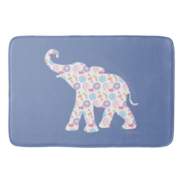 Elephant with Watercolor Flowers Pattern Unique Bath Mat (Front)