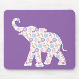 Elephant-with-Watercolor-flowers Pattern Unique Mouse Pad