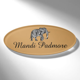 Elephant with Zebra Stripes + your ideas Name Tag