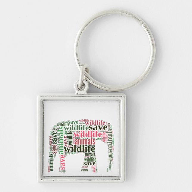 Elephant words cloud keychain (Front)