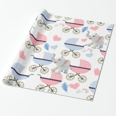 Elephant Wrapping Paper Baby Stroller Pink &amp; Blue 