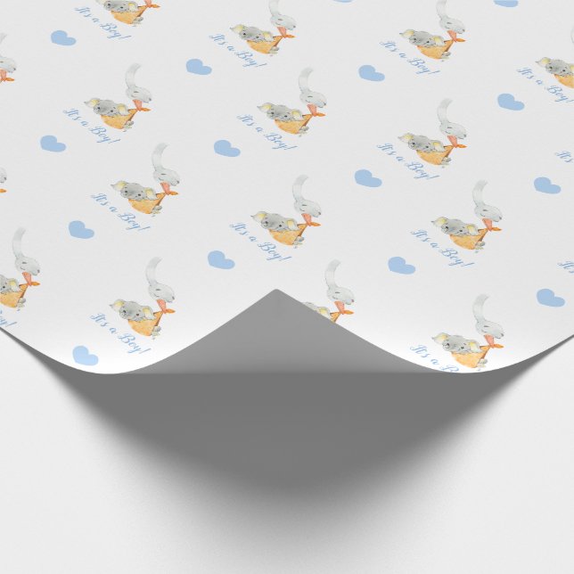 Elephant Wrapping Paper (Blue Personalized) Stork (Corner)