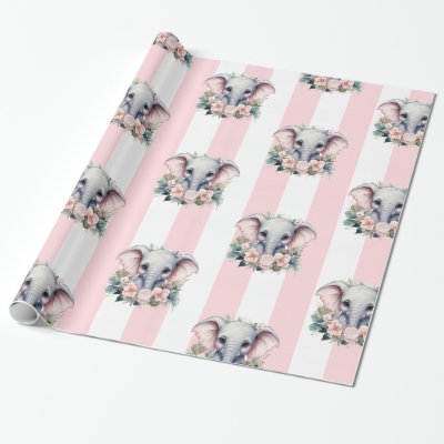 Elephant Wrapping Paper Pink &amp; White Stripe 