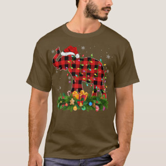 Elephant Xmas Lights Buffalo Plaid Santa Elephant  T-Shirt