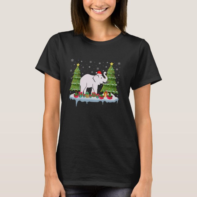 Elephant Xmas Tree Lighting Men Women Ugly Christm T-Shirt (Front)