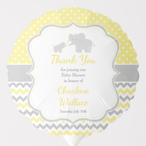 Elephant Yellow and Gray Baby Shower Balloon