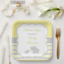 Elephant Yellow and Gray Baby Shower Party Paper Plates