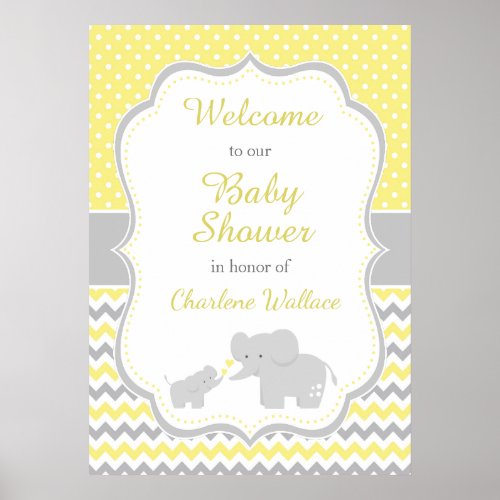 Elephant Yellow and Gray Baby Shower Party Poster