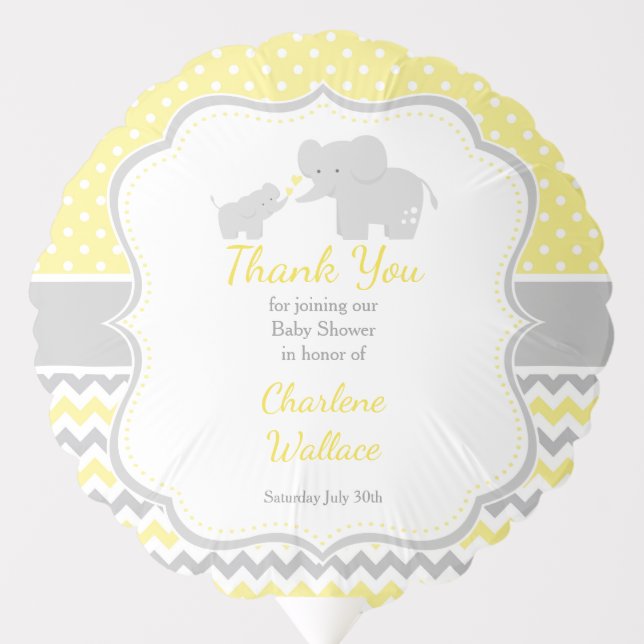 Elephant Yellow and Grey Baby Shower Balloon (Front)