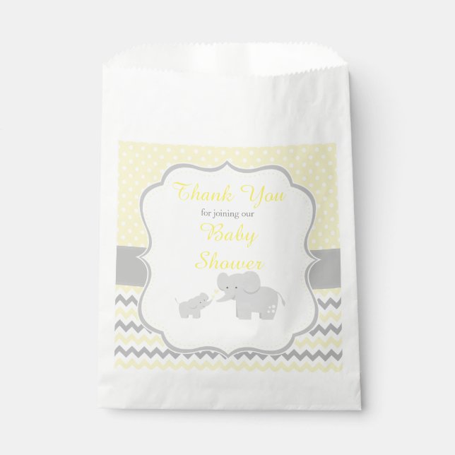 Elephant Yellow and Grey Baby Shower Party Favor Bag (Front)