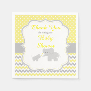 Elephant Yellow and Grey Baby Shower Party Napkins