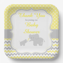Elephant Yellow and Grey Baby Shower Party Paper Plates