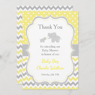 Elephant Yellow and Grey Baby Shower Thank You Card