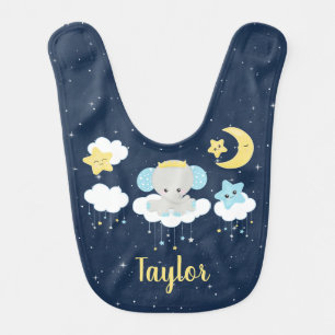 Elephant Yellow and Navy Baby Bib