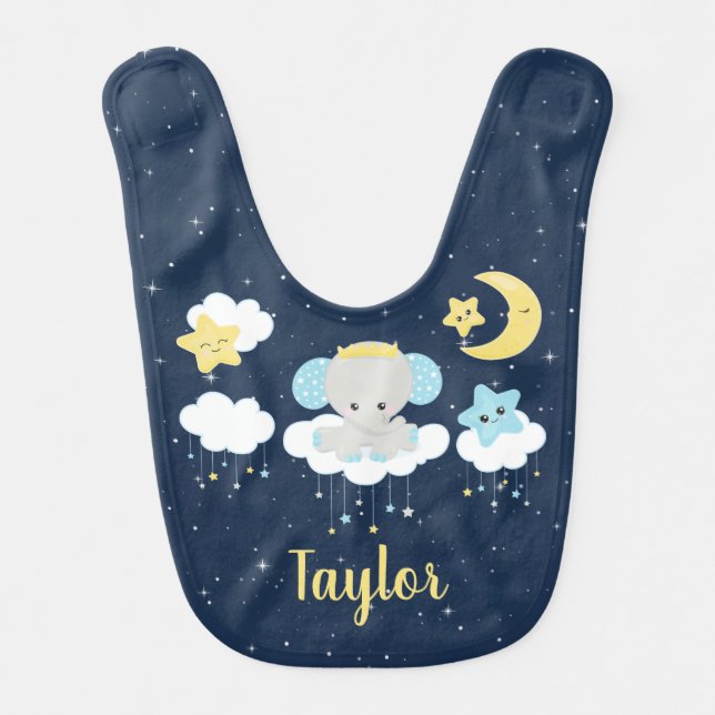 Elephant Yellow and Navy Baby Bib (Front)
