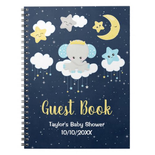 Elephant Yellow and Navy Baby Shower Guest Book